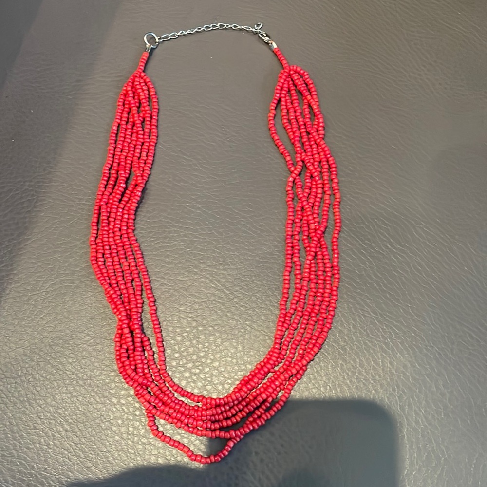 7 strand beaded necklace in red coral